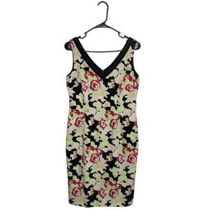 VTG Talbots Dress‎ Floral Mod 60s Mad Men Sleeveless V Neck 8 Green Red Retro
